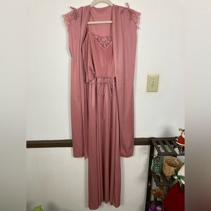Vintage Dusty Rose Full-length Lingerie 2 piece Set with Robe